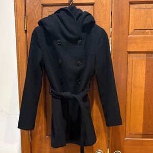 Banana republic, black hooded belted, pea coat size medium